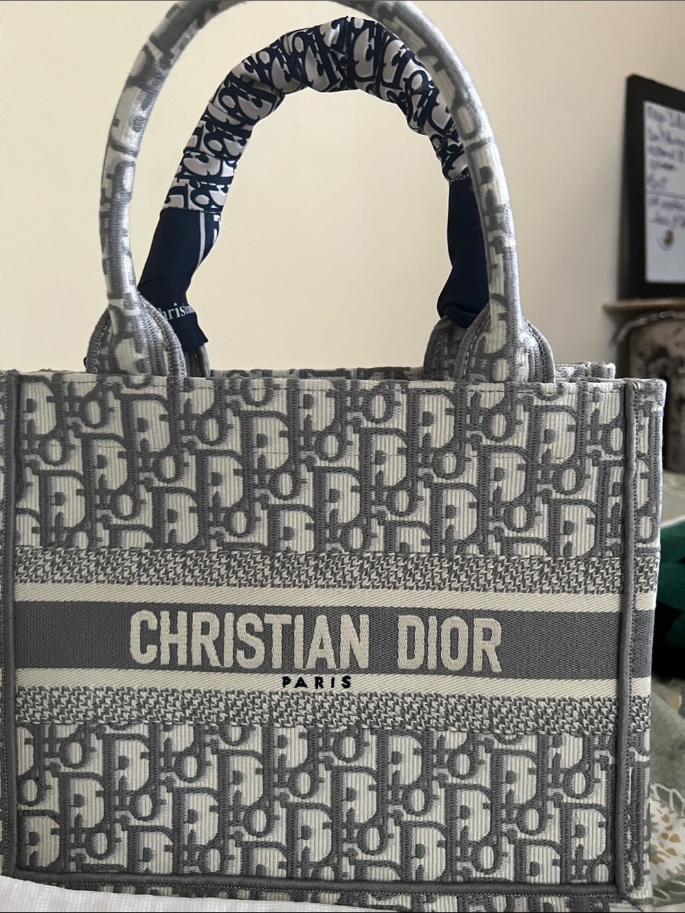 Dior Signature Tote in Gray and Cream Jacquard